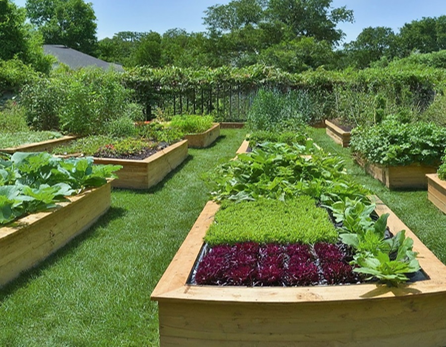 Raised bed vegetable garden layout
